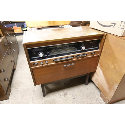 357 - Antique radiogram, drop leaf table, trouser press, etc