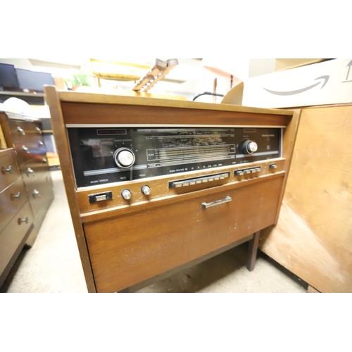 357 - Antique radiogram, drop leaf table, trouser press, etc