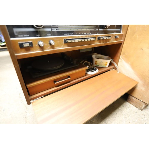 357 - Antique radiogram, drop leaf table, trouser press, etc