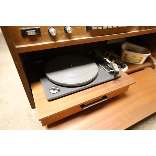 357 - Antique radiogram, drop leaf table, trouser press, etc