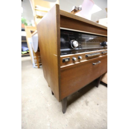 357 - Antique radiogram, drop leaf table, trouser press, etc