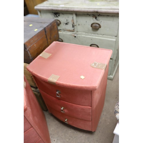 374 - 2 bedside cabinets, pink covered