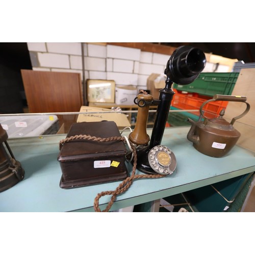 425 - 1930's GPO daffodil candlestick telephone with separate double bell box (working)