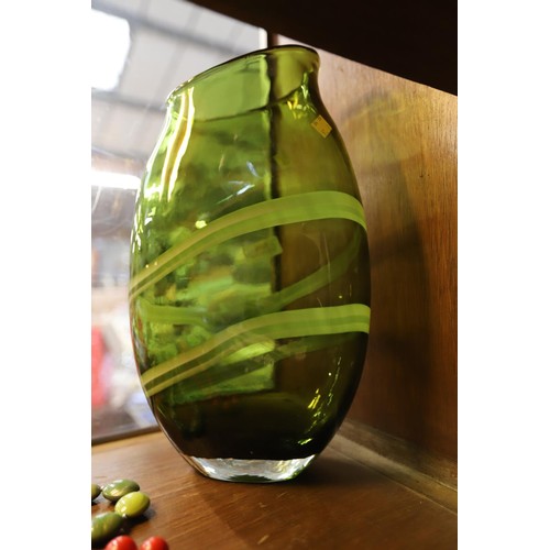 506 - Large green/white studio glass vase