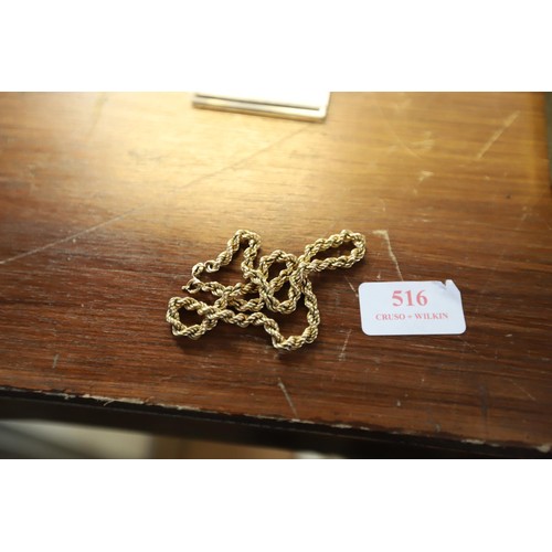 516 - 9ct gold rope necklace - 11.2gms total