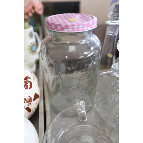 548 - Good glassware - decanters, fish bowl, storage, etc