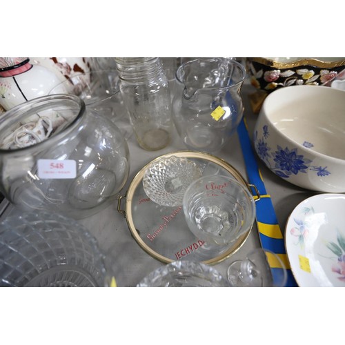 548 - Good glassware - decanters, fish bowl, storage, etc