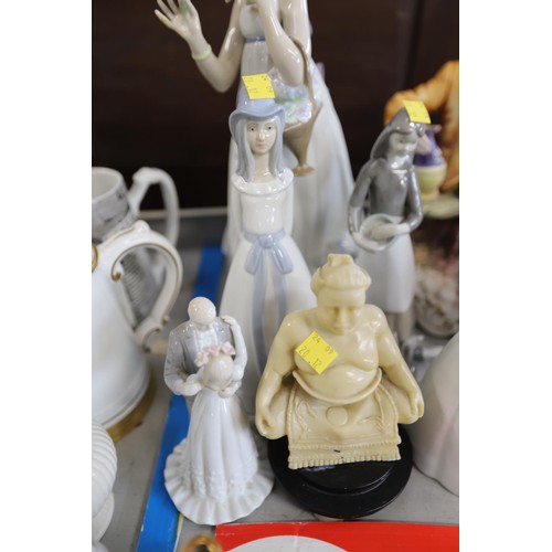 552 - Various figures - venetian, lady hunter candle, snuffer, capo di monte, sumo wrestler, etc