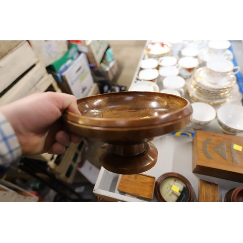 577 - mid century walnut turned bowl & 4 treen boxes