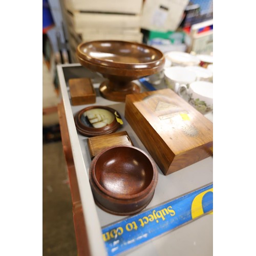 577 - mid century walnut turned bowl & 4 treen boxes