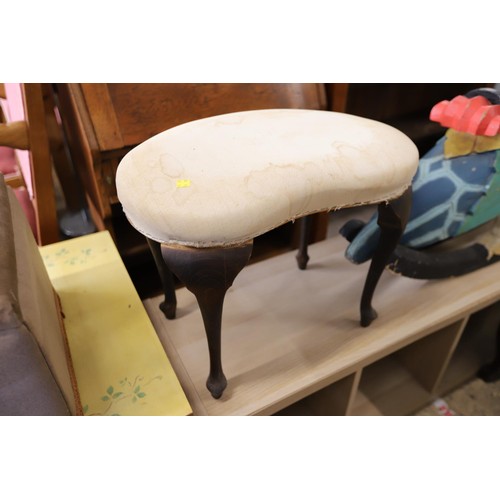 611 - Kidney shape stool, pouffe & red leather top stool