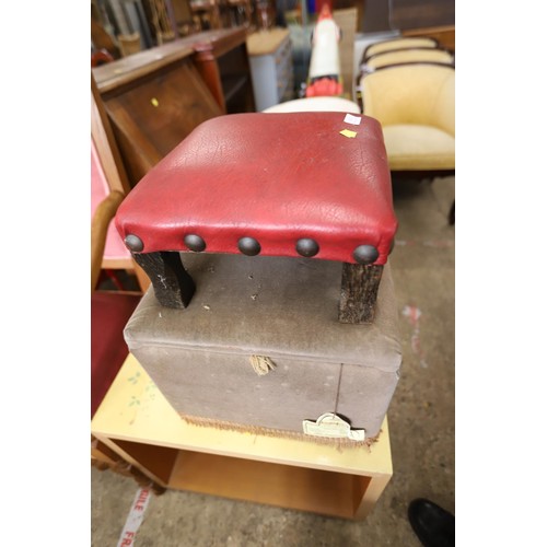 611 - Kidney shape stool, pouffe & red leather top stool