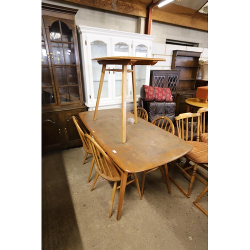 654 - Ercol table with extra extension leaf & 4 chairs a/f