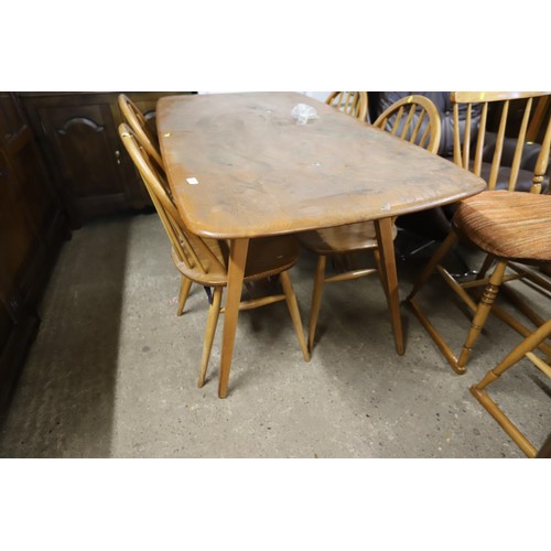 654 - Ercol table with extra extension leaf & 4 chairs a/f