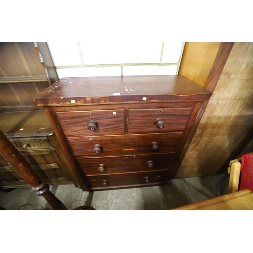 668 - antique chest of 3 long & 2 short drawers