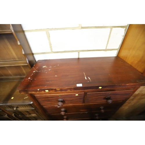 668 - antique chest of 3 long & 2 short drawers