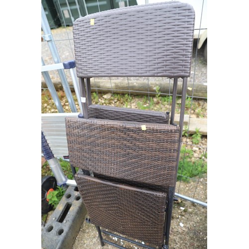 30 - 4 folding rattan chairs/stools & a folding metal chair