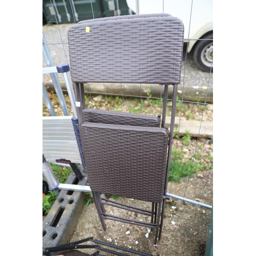 30 - 4 folding rattan chairs/stools & a folding metal chair