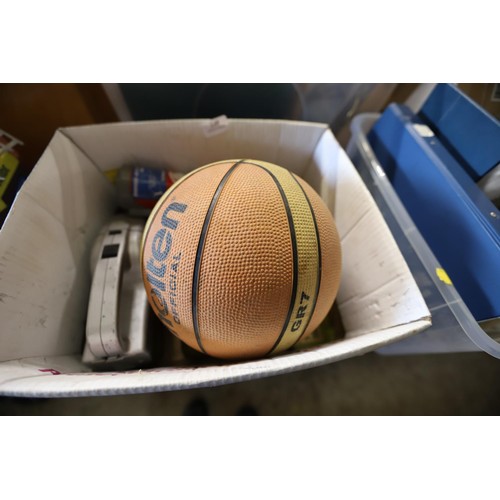 248 - Basket ball, fire ex small, car vac & 8 Golden Virginia tins, empty