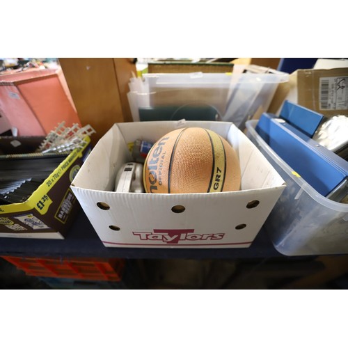 248 - Basket ball, fire ex small, car vac & 8 Golden Virginia tins, empty