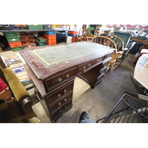 609 - Reproduction mahogany effect leather top desk