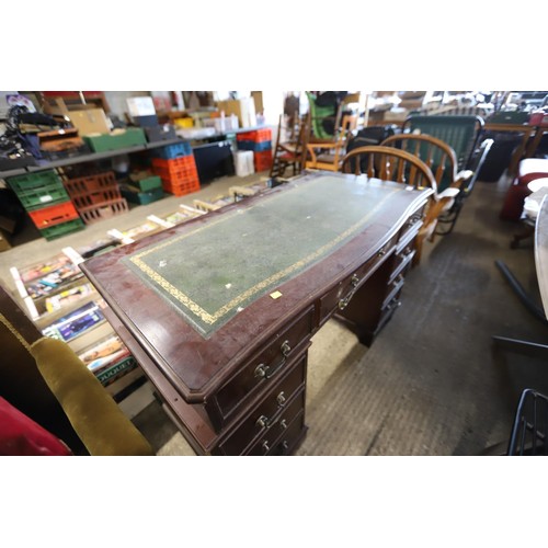 609 - Reproduction mahogany effect leather top desk