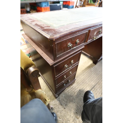 609 - Reproduction mahogany effect leather top desk