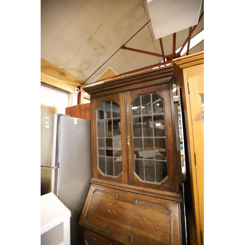 361 - Oak bureau bookcase with leaded glazed doors