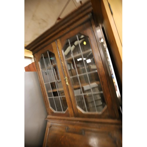 361 - Oak bureau bookcase with leaded glazed doors