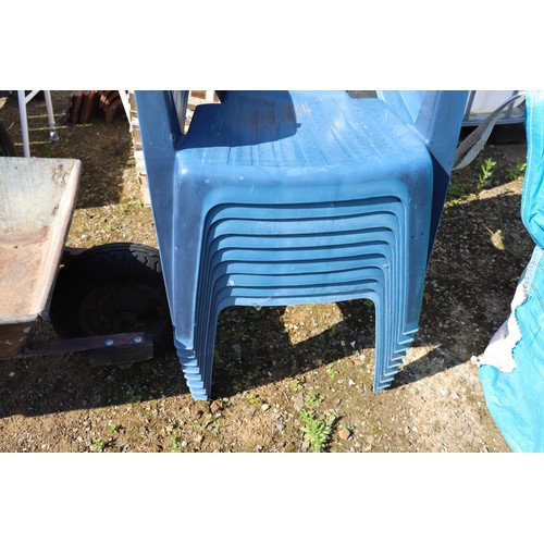 3 - 9 x blue garden plastic chairs