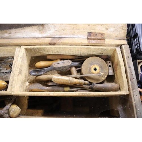 114 - Wooden box with hand tools