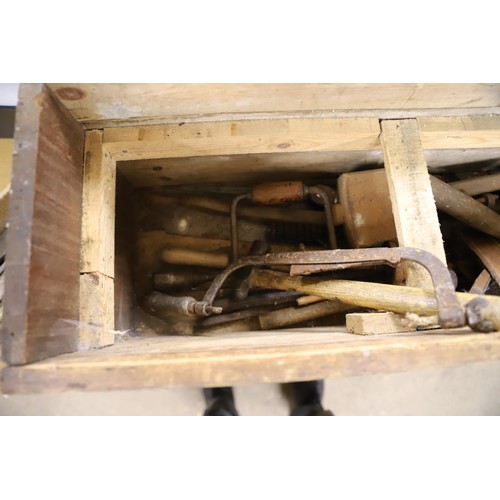 114 - Wooden box with hand tools