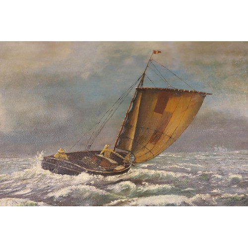 178 - Large oil on board 'wherry at sea' by G Howard