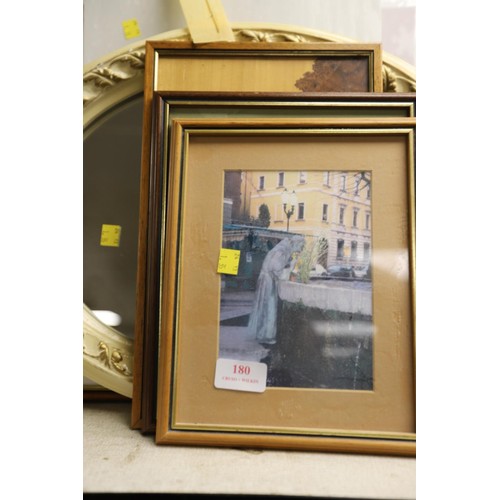 180 - Qty of framed pictures, canvases, oval mirror