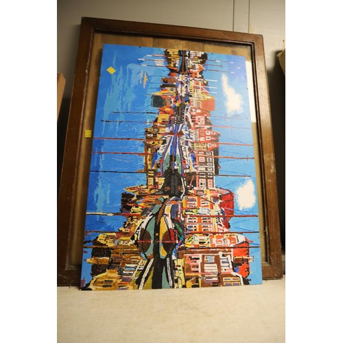 185 - Qty of framed paintings & wooden frame