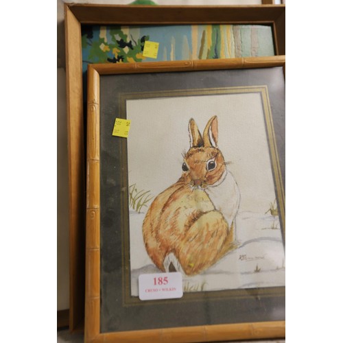 185 - Qty of framed paintings & wooden frame