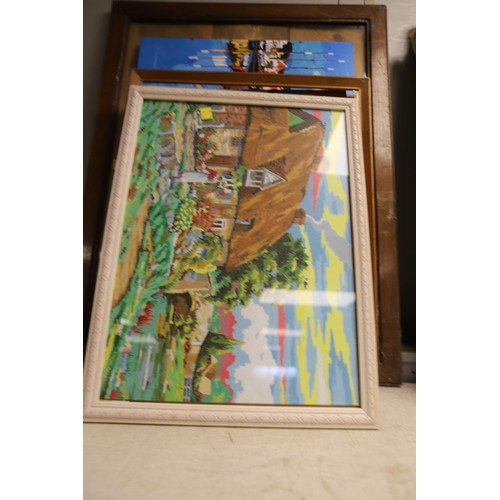 185 - Qty of framed paintings & wooden frame