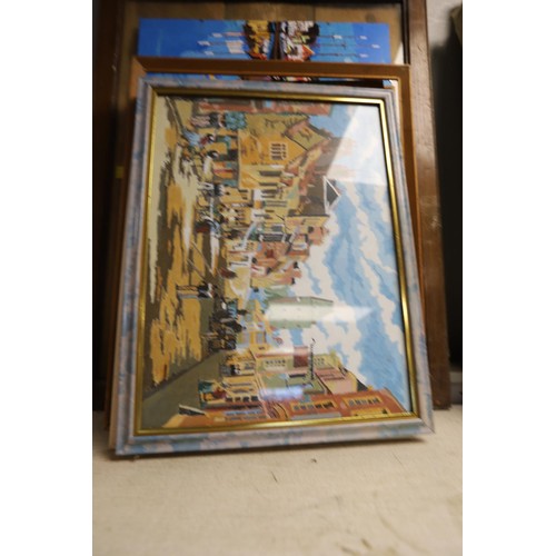 185 - Qty of framed paintings & wooden frame