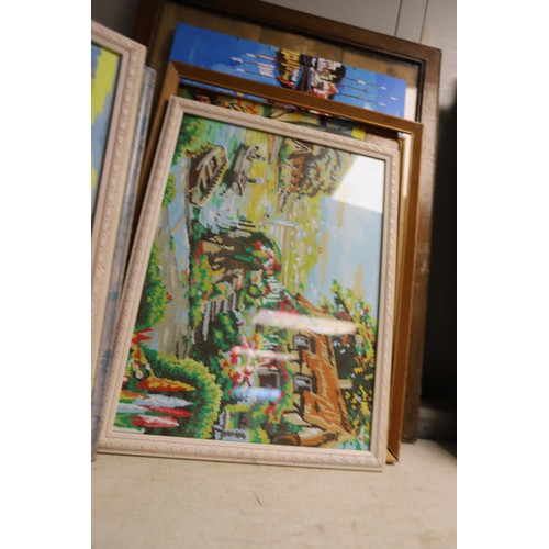 185 - Qty of framed paintings & wooden frame