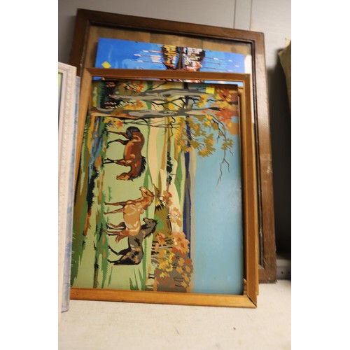 185 - Qty of framed paintings & wooden frame