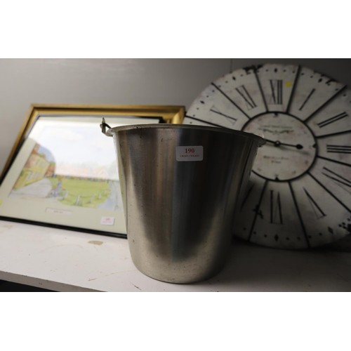 190 - Large clock & stainless steel bucket