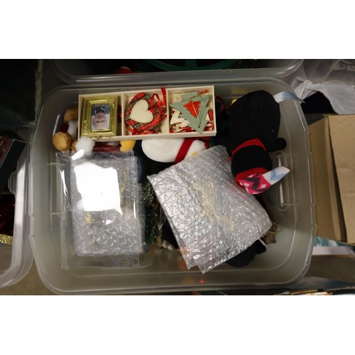 255 - 4 boxes of Christmas decorations & Christmas tree