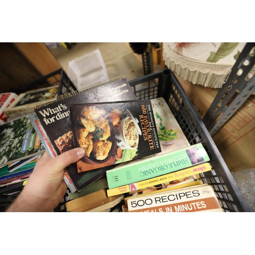 302 - 2 boxes of various cook books, etc