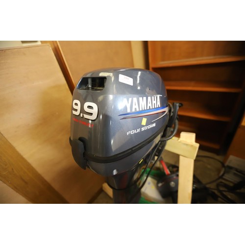 359 - Yamaha 9.9 outboard boat engine with controls/tank - 20 hours work only 1 owner from new, copy of pu... 