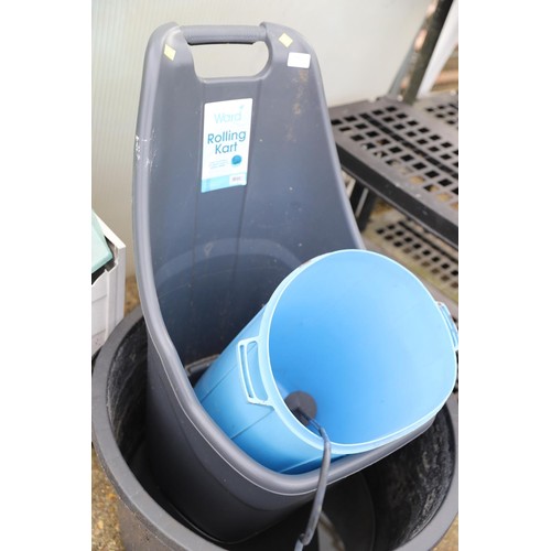 55 - Ward Rolling cart, large black plastic tub etc