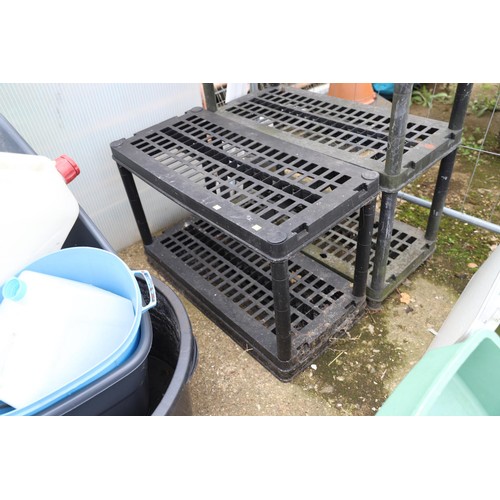 56A - 2 x small black plastic shelf units