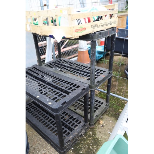 56A - 2 x small black plastic shelf units