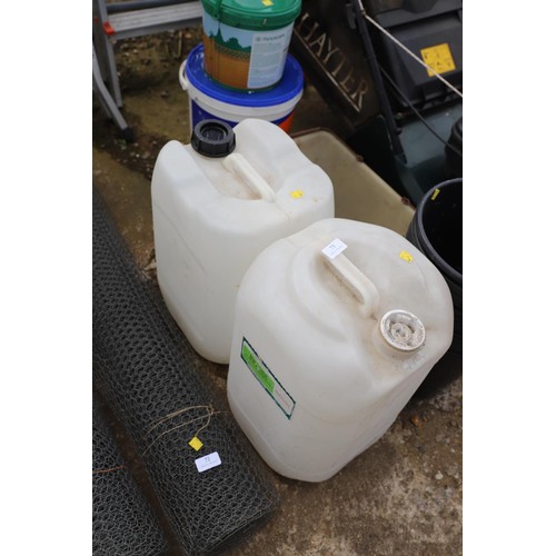 73 - Two plastic 20 L tanks quantity of garden pots etc