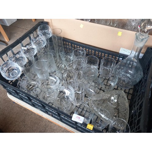 338 - 4 crates of of glassware, various drinking glasses