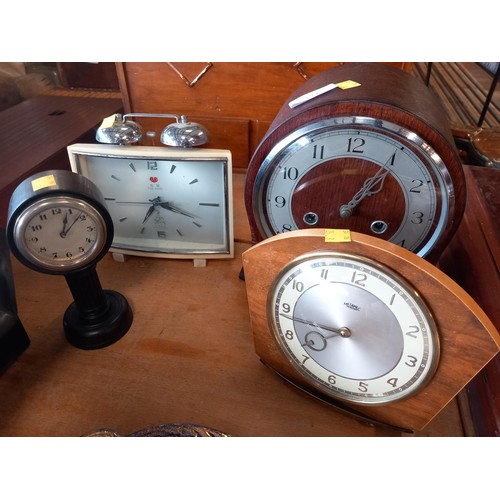 371 - 2 mantle clocks, alarm clock & small standing clock